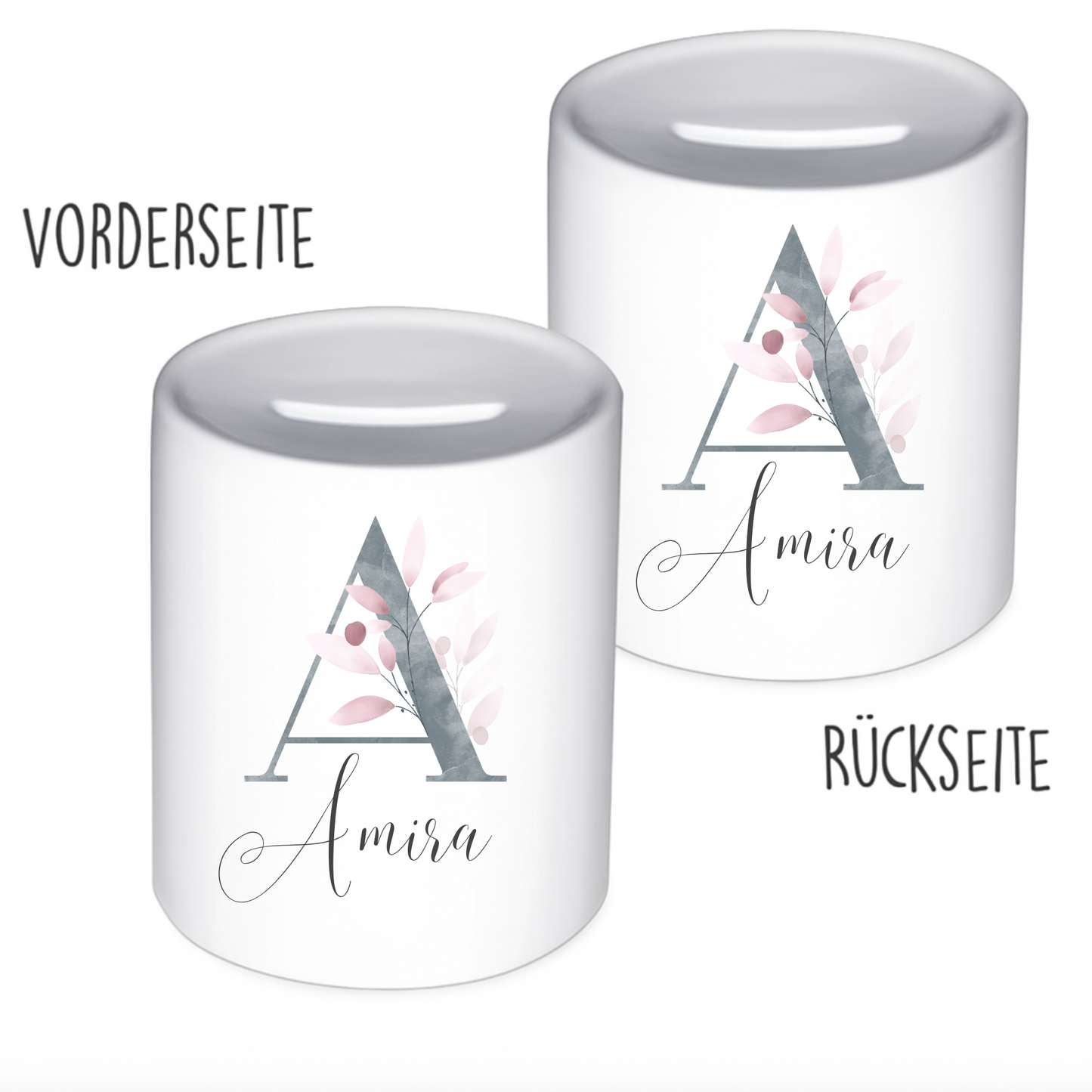 Personalisierte Keramik-Spardose mit Initiale und Namen – handgefertigt in Deutschland