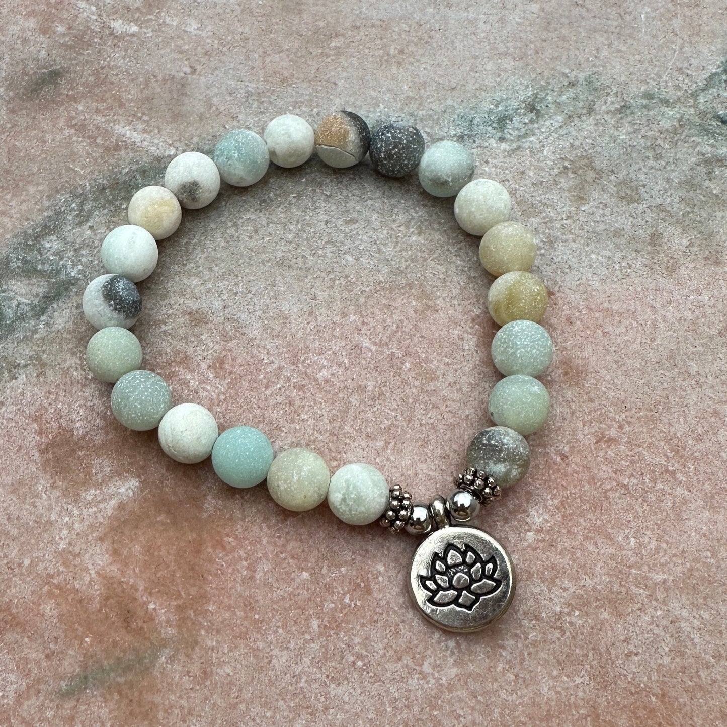 Armband Amazonit mit Lotus-Anhänger