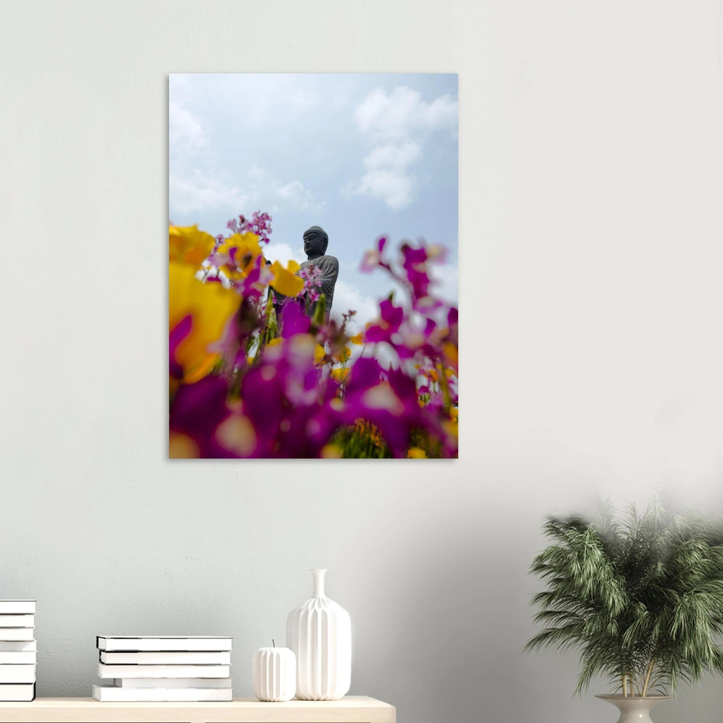 Feng Shui Leinwand Buddha von Andre Wagner im Wohnzimmer – Wandbild für Ruhe und Balance
