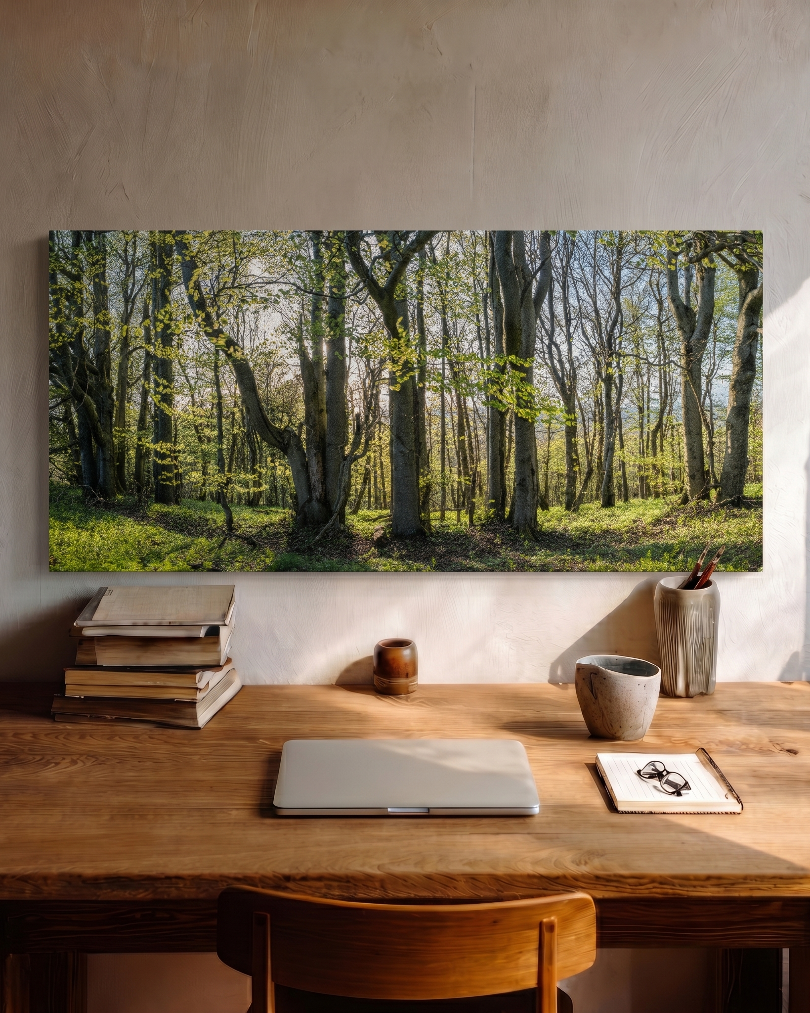 Fotografie „Wald – Element Holz“ – Natürliches Leinwandmotiv für Wachstum & Ruhe