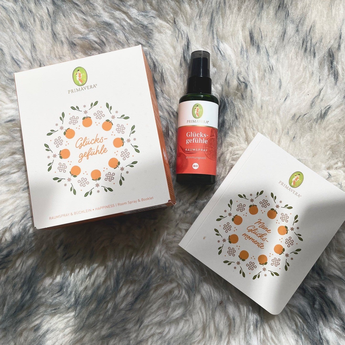 Glücksgefühle Geschenkset – Raumspray und Notizbuch