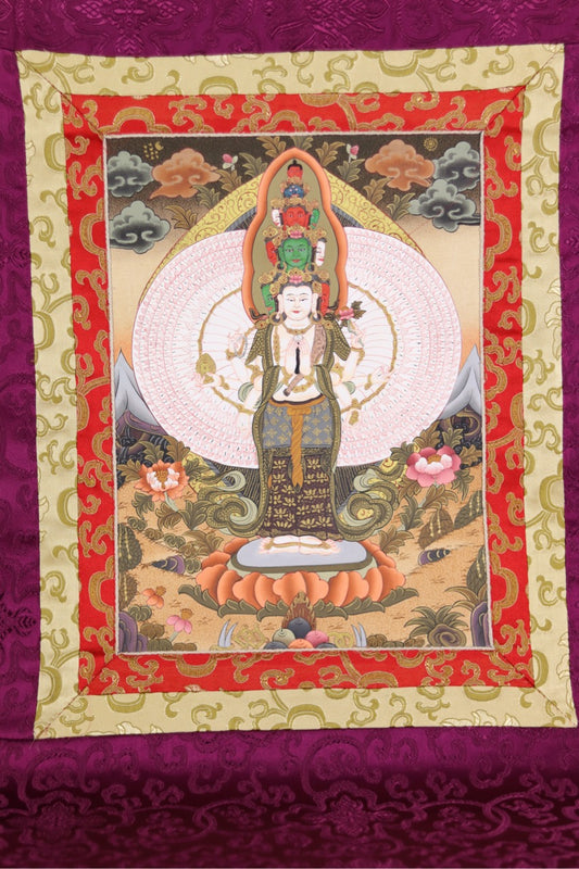 Handbemalter Avalokiteshvara Thangka: Spirituelle Eleganz für jeden Raum
