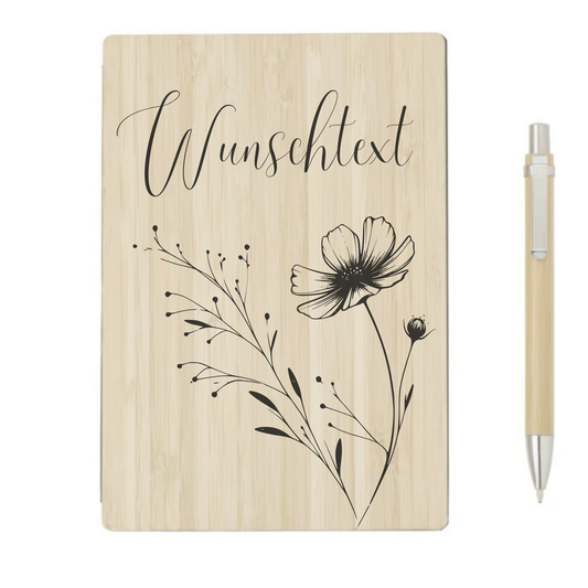 Personalisiertes Bambus-Notizbuch mit Blumenmotiv