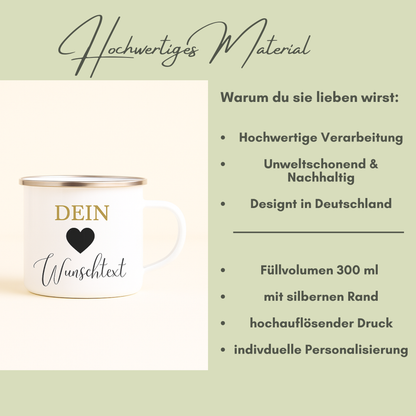 Personalisierte Tasse mit Herz und Wunschtext – handgefertigt in Deutschland