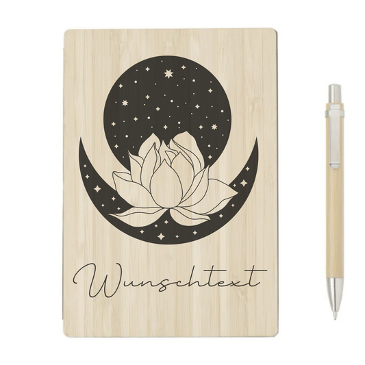 Personalisiertes Bambus-Notizbuch mit Lotus und Mond