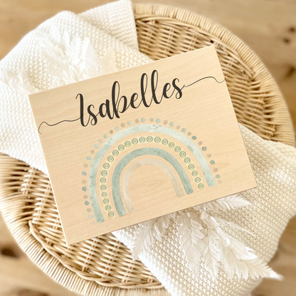 Personalisierte Holzkiste mit Name & Regenbogen – Geschenk