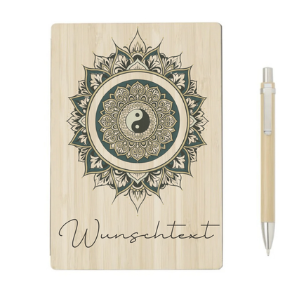 Personalisiertes Bambus-Notizbuch mit Yin und Yang Mandala