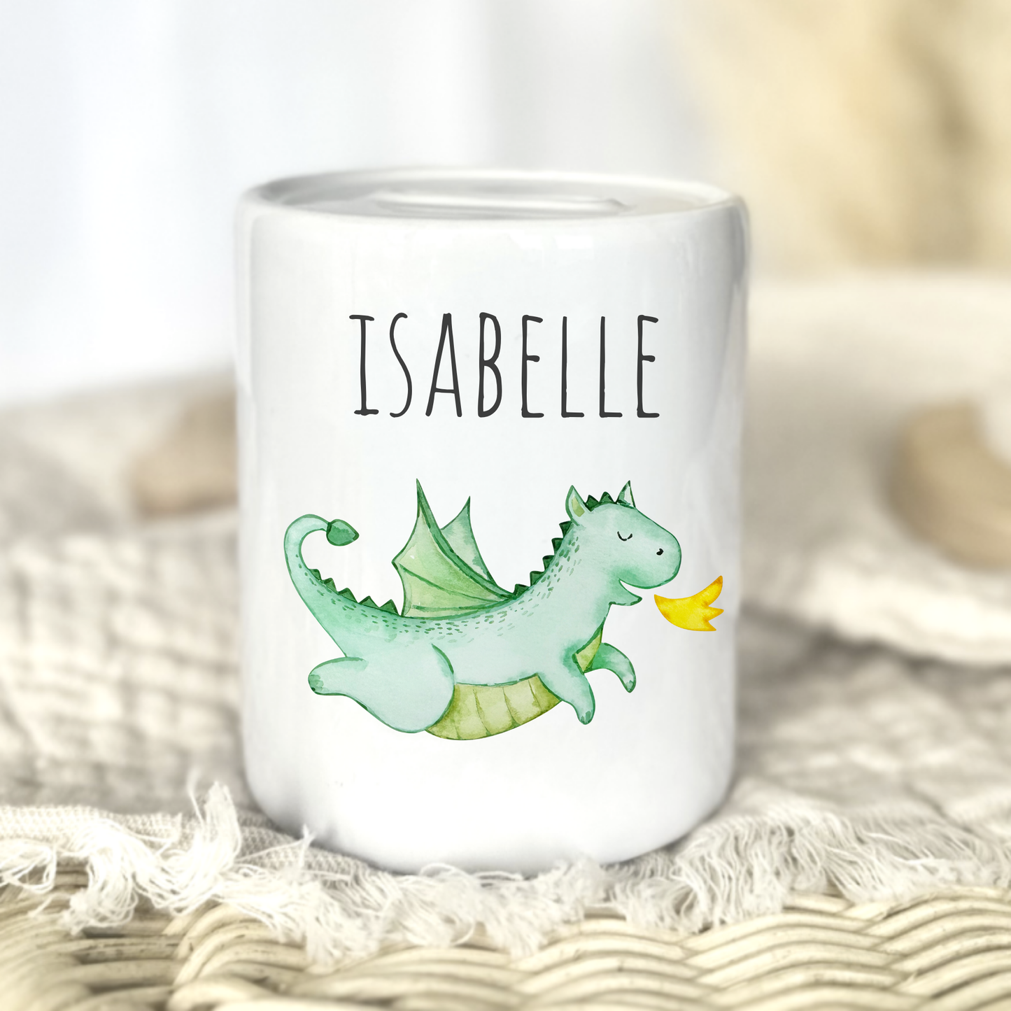 Personalisierte Keramik-Spardose mit Tiermotiv und Namen – Geschenk zur Geburt oder Taufe