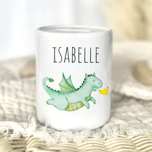 Personalisierte Keramik-Spardose mit Tiermotiv und Namen – Geschenk zur Geburt oder Taufe