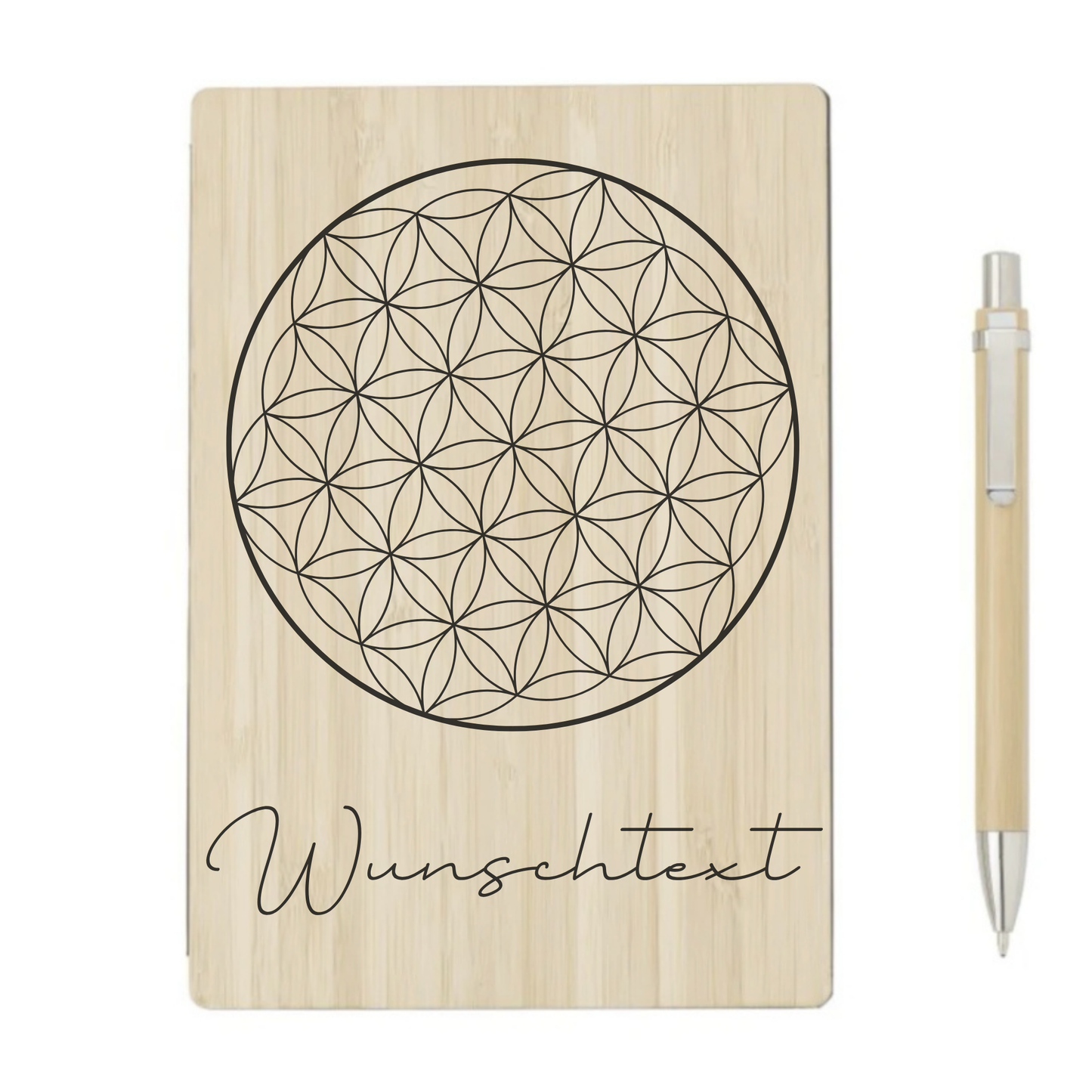 Personalisiertes Bambus-Notizbuch mit Blume des Lebens – mit Name bedruckt