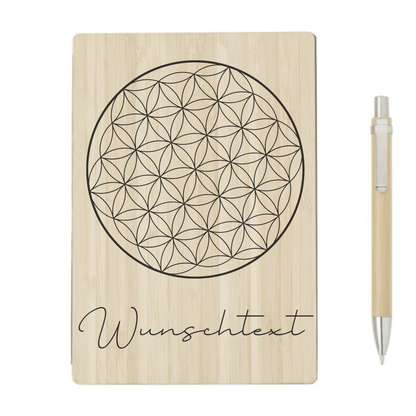 Personalisiertes Bambus-Notizbuch mit Blume des Lebens – mit Name bedruckt