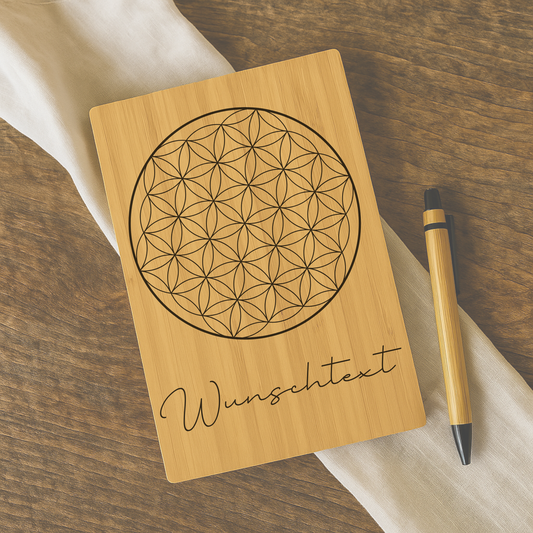Personalisiertes Bambus-Notizbuch mit Blume des Lebens – mit Name bedruckt