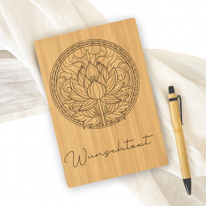 Personalisiertes Bambus-Notizbuch mit Lotusblume – mit Name bedruckt
