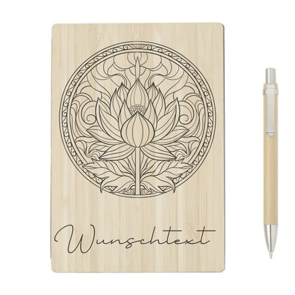 Personalisiertes Bambus-Notizbuch mit Lotusblume – mit Name bedruckt