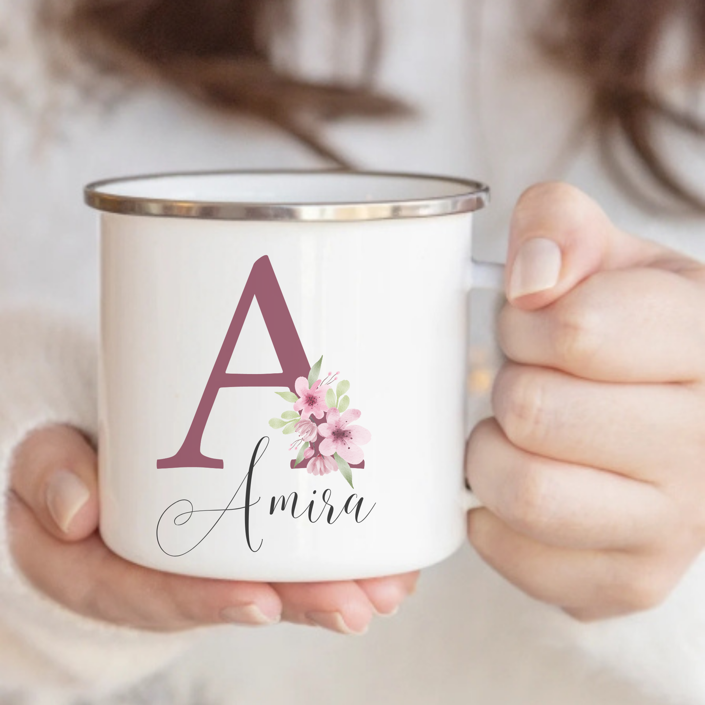 Personalisierte Emaille-Tasse mit Lotusblume – handgefertigt in Deutschland (Kopie)