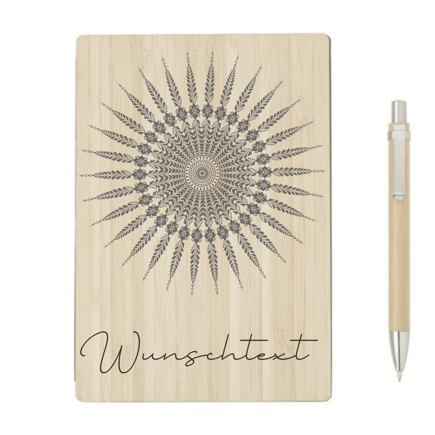 Personalisiertes Bambus-Notizbuch mit Sonnen-Mandala