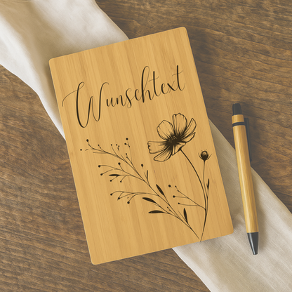Personalisiertes Bambus-Notizbuch mit Blumenmotiv