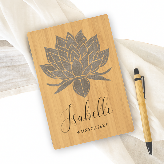 Personalisiertes Bambus-Notizbuch mit Lotusblume