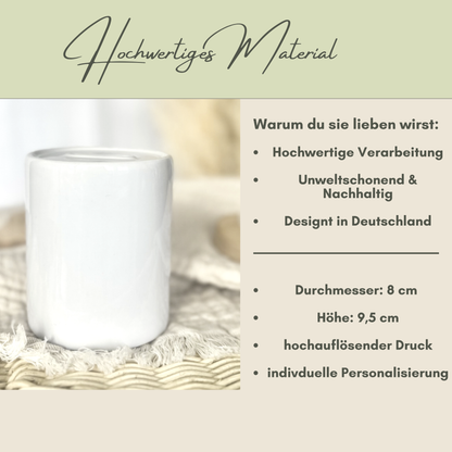 Personalisierte Keramik-Spardose mit Lotusblume – handgefertigt in Deutschland