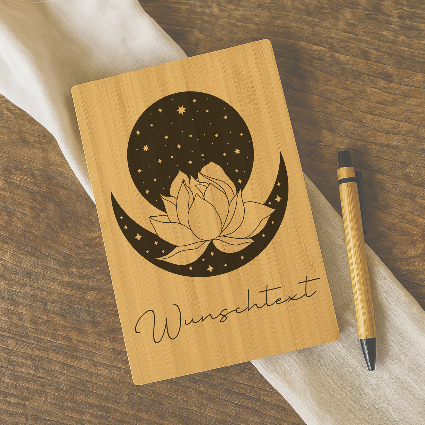 Personalisiertes Bambus-Notizbuch mit Lotus und Mond