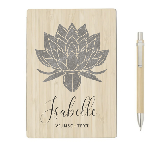 Personalisiertes Bambus-Notizbuch mit Lotusblume