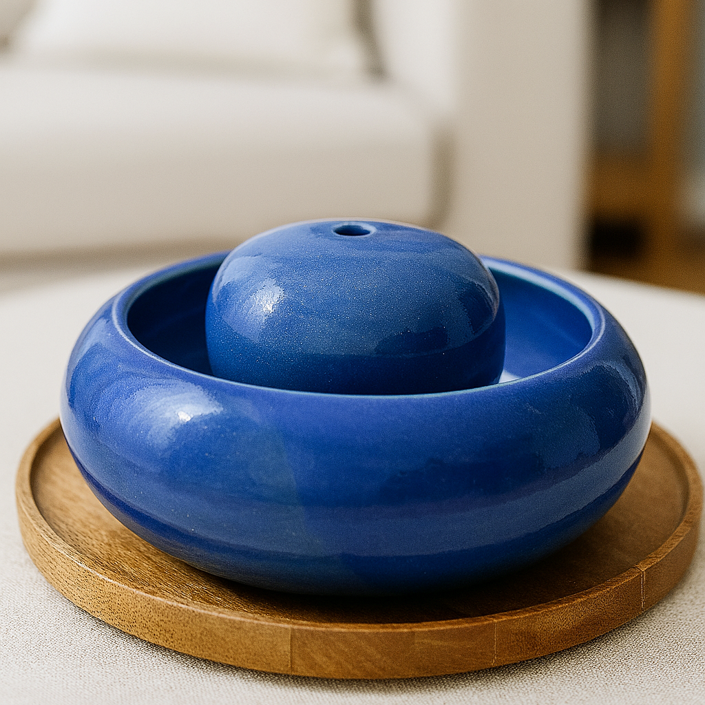 Feng Shui Brunnen – handgefertigter Zimmerbrunnen mit leiser Pumpe blau