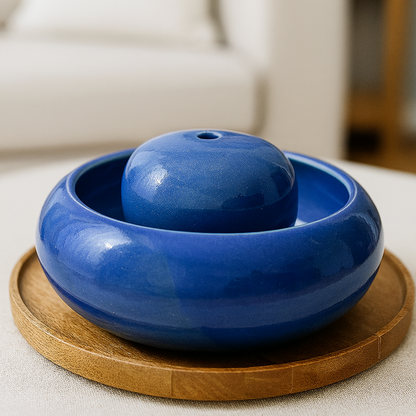 Feng Shui Brunnen – handgefertigter Zimmerbrunnen mit leiser Pumpe blau