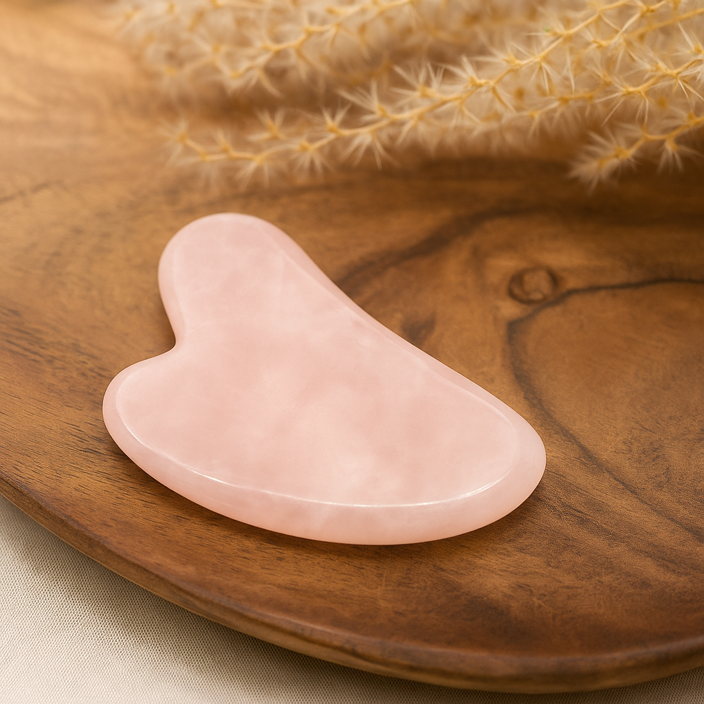 Rosenquarz Gua Sha – Gesichtsmassage Stein für Entspannung