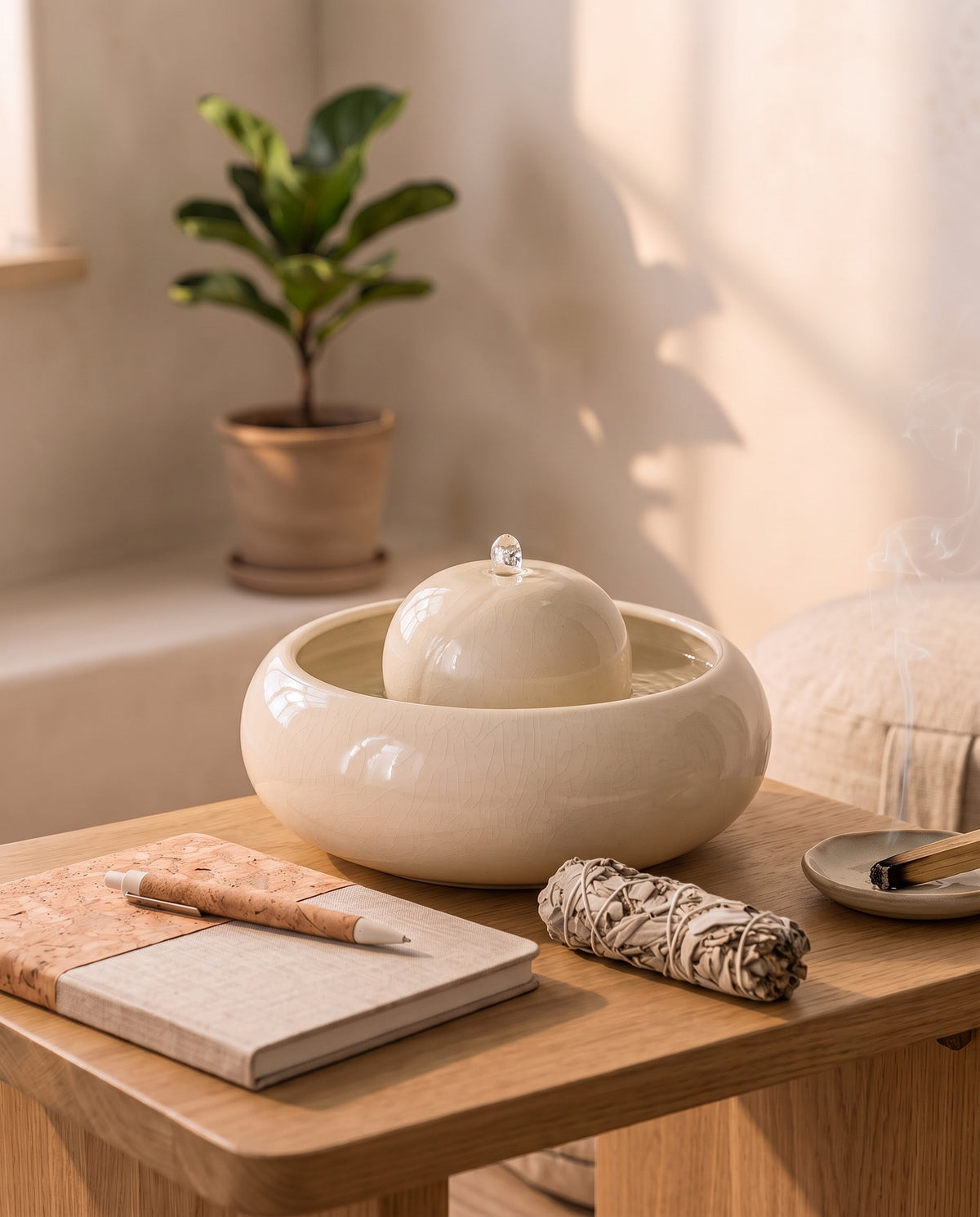 Stille Ritual Set mit Feng Shui Keramikbrunnen, Räucherwerk, Journal und Guide