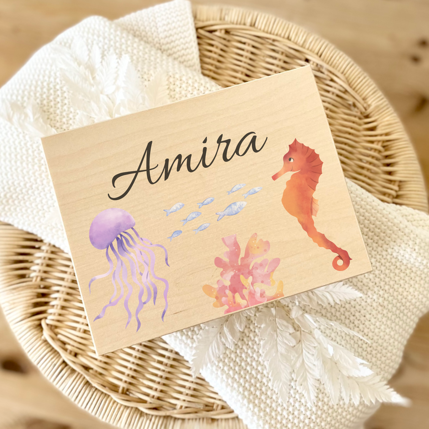 Personalisierte Holzkiste Unterwasser & Name – Erinnerungskiste Geschenk