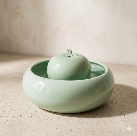 Feng Shui Keramikbrunnen Mint | Handgemachter Zimmerbrunnen aus Berlin