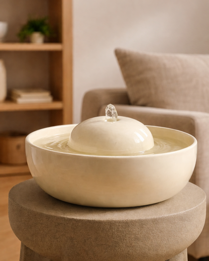 Feng Shui Keramikbrunnen Creme  | Handgefertigter Zimmerbrunnen aus Berlin