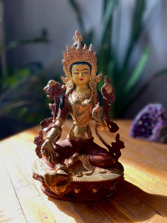 White Tara Buddha statue fire-gilded 22 cm