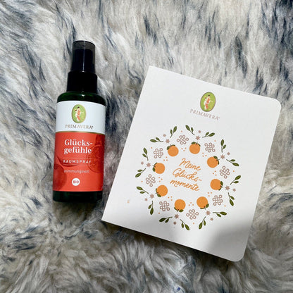 Glücksgefühle Geschenkset – Raumspray und Notizbuch
