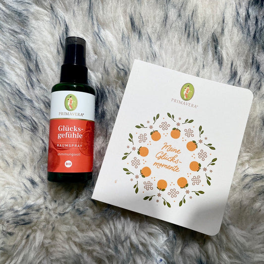 Glücksgefühle Geschenkset – Raumspray und Notizbuch