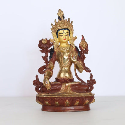 Weiße Tara Buddha Statue feuervergoldet 22 cm